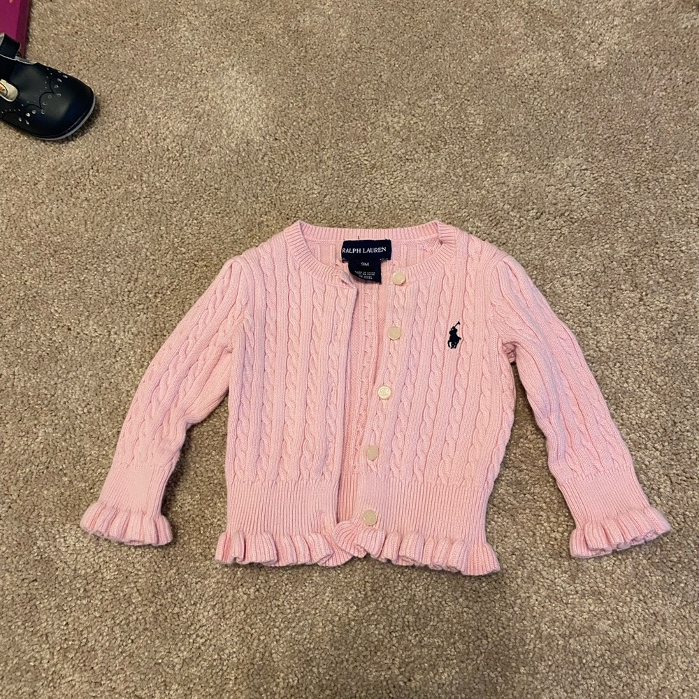 Ralph Lauren pink ruffled sleeve cardigan